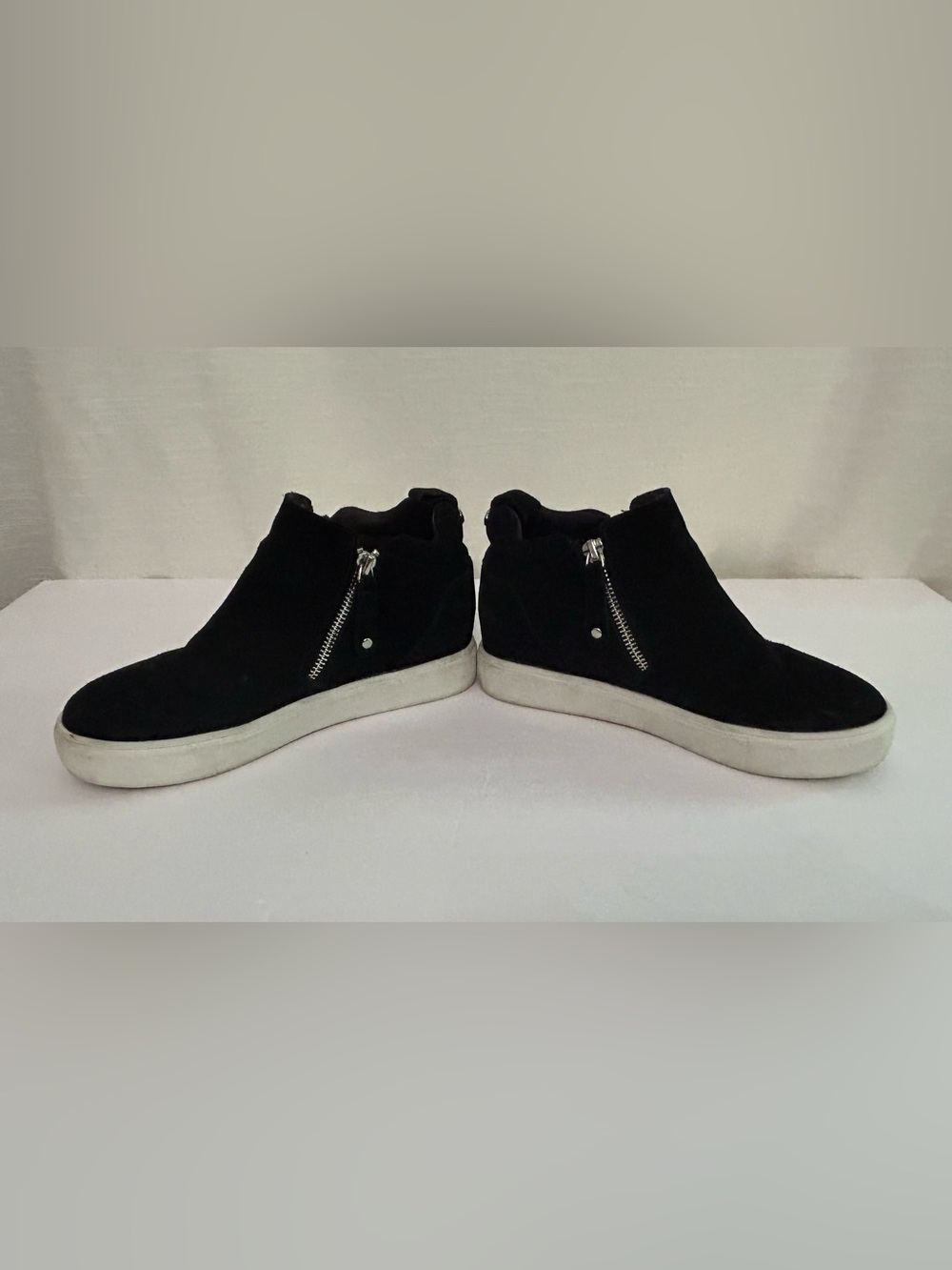 Steve Madden Black Suede Zip-Accent High Top Wedge Heel Sneakers